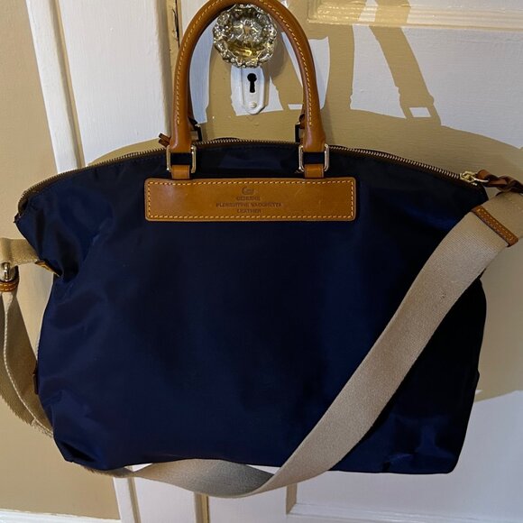 Dooney & Bourke Florentine Vachetta Nylon leather Trim Handbag Satchel Navy - Picture 5 of 15